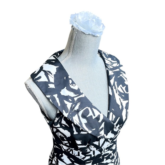 Calvin Klein Black White Abstract Print Fit & Flare Dress Sleeveless Collared - Picture 7 of 14